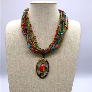 Chico's Multi Colored Beaded Statement Necklace with Pendant